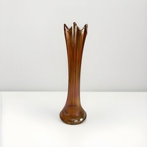 Vintage Dugan Diamond Thin Rib Six Ribbed Marigold Carnival Glass Vase Retro MCM